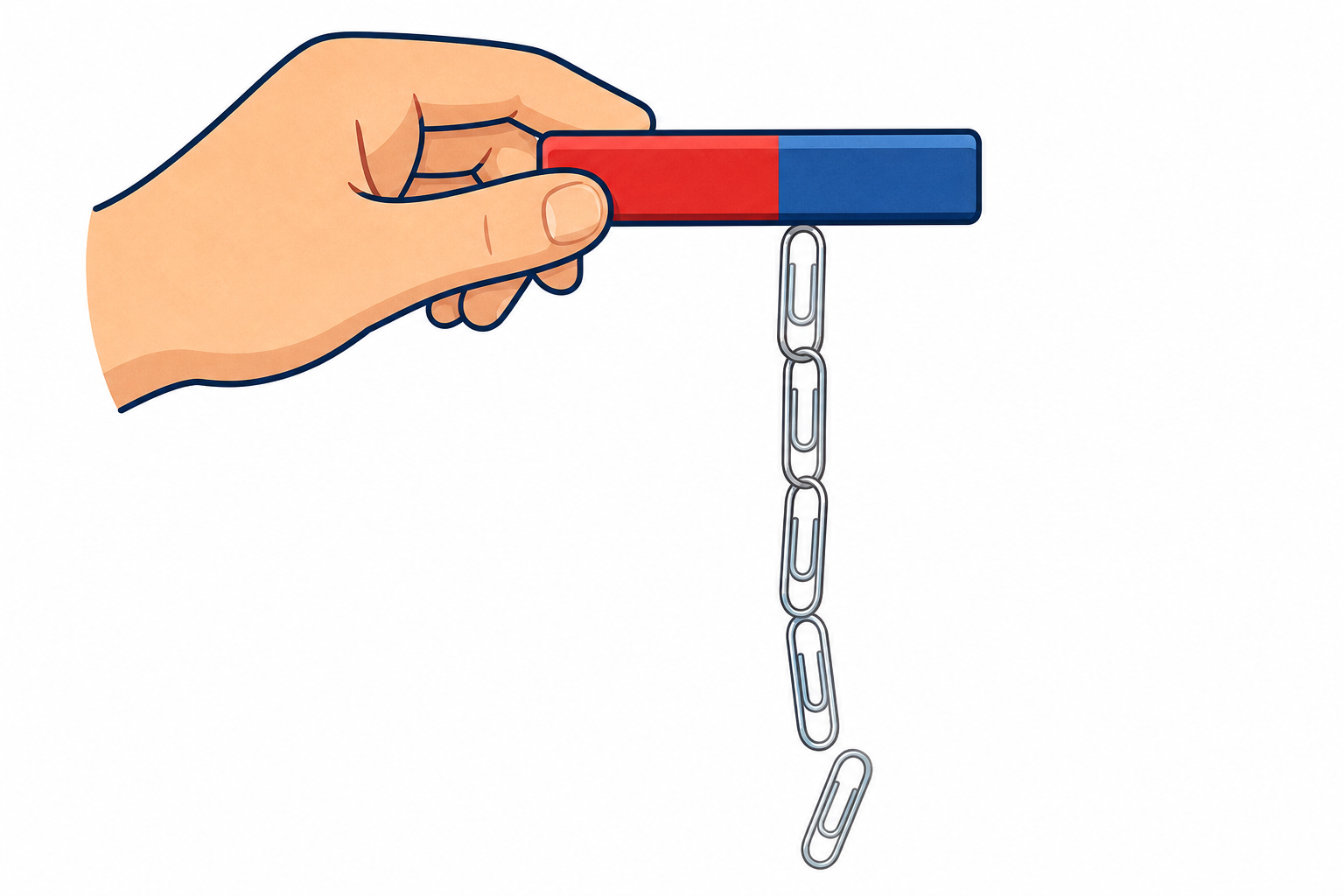 Chain grown by adding paperclips one by one to the bottom
