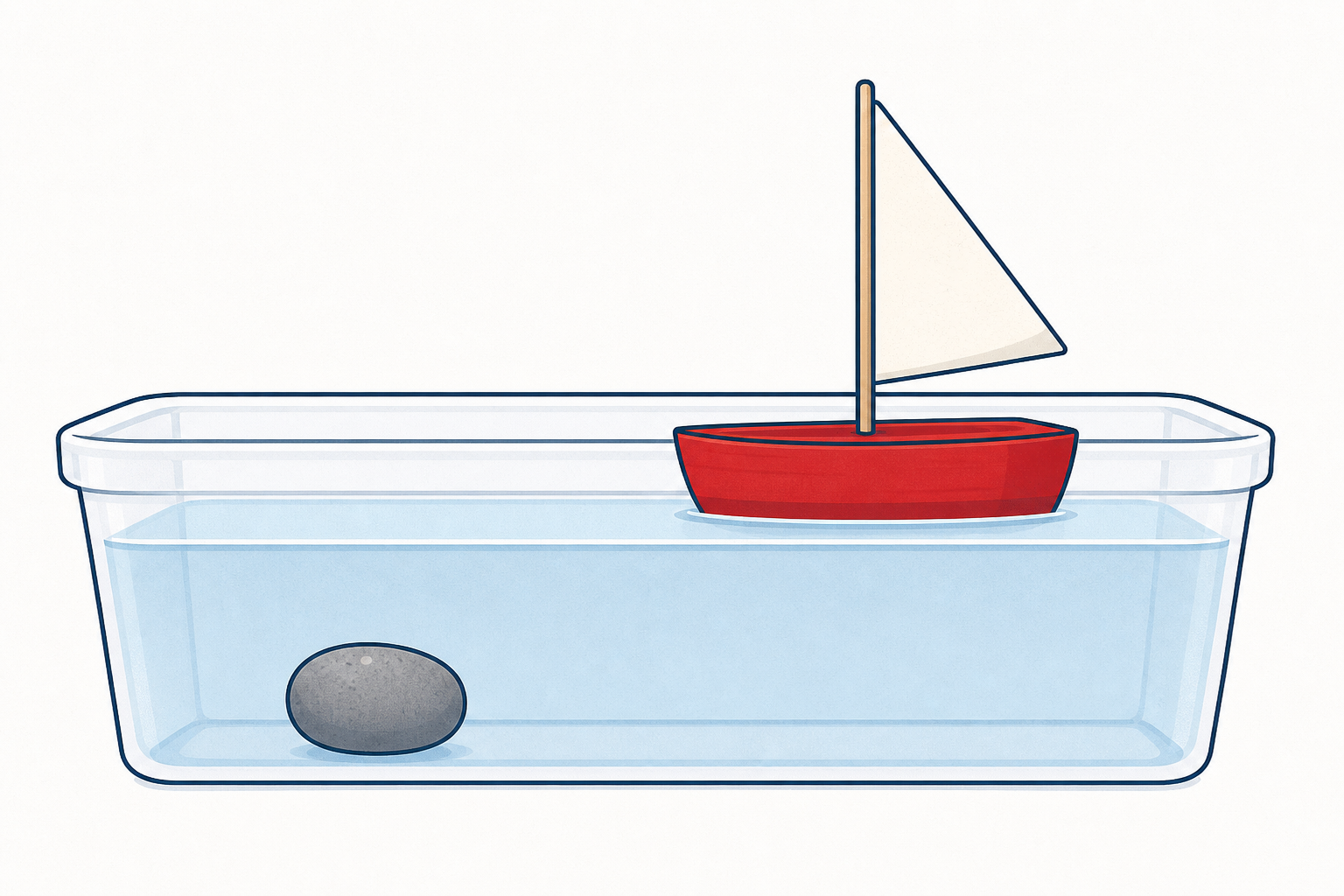 Side view showing one object on top, one on the bottom: float and sink