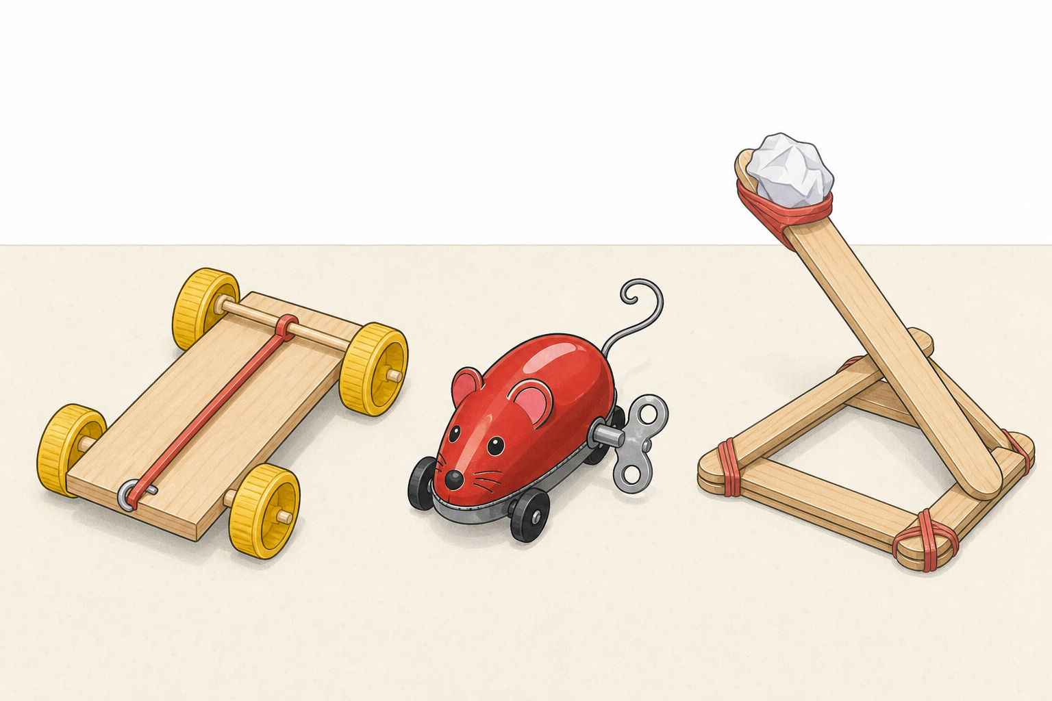 The three station apparatus children will handle, shown together