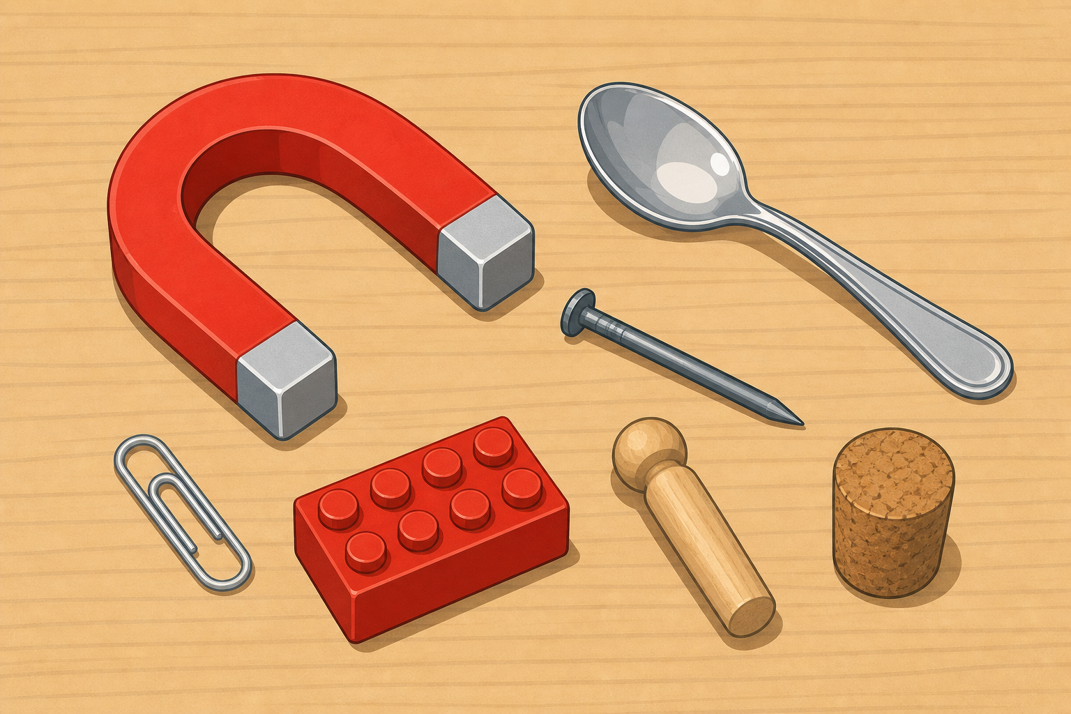 The magnet and the everyday objects the class will test today, shown close