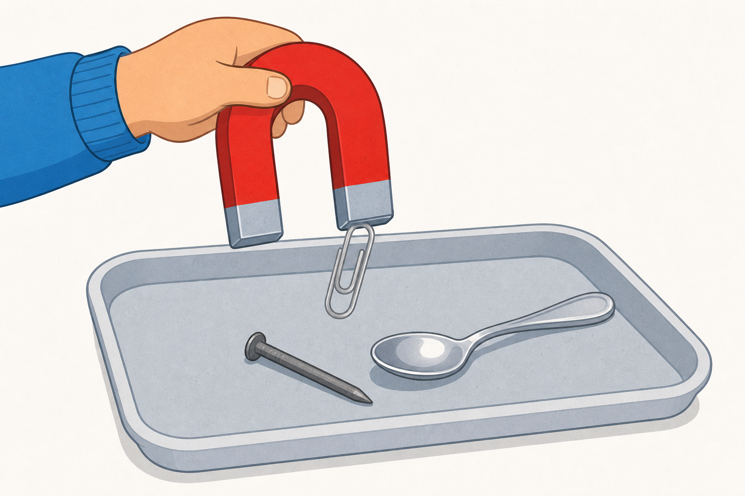 How to hold the magnet near one object on the tray while testing
