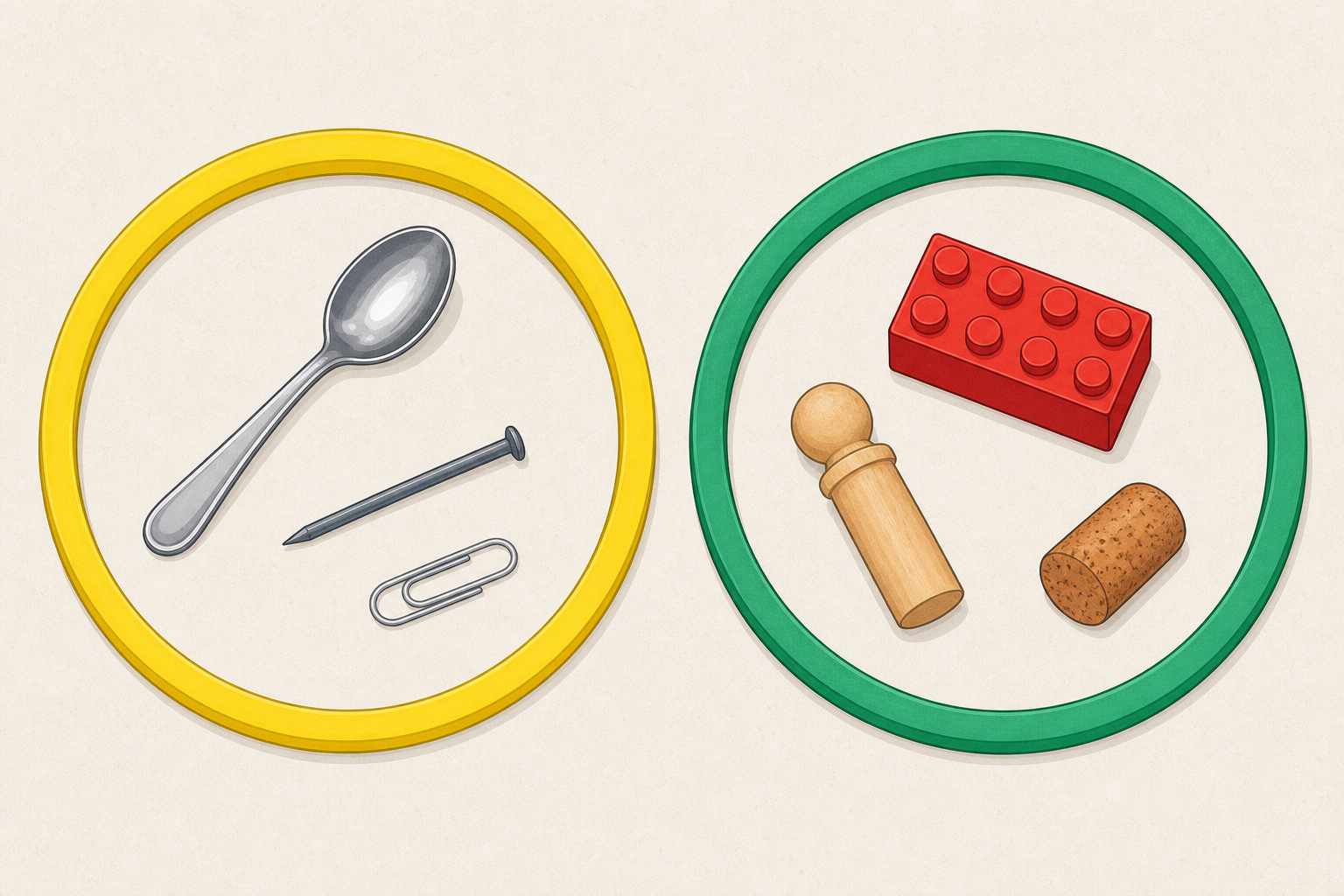 The finished floor sort: pulled objects in one hoop, others in the second