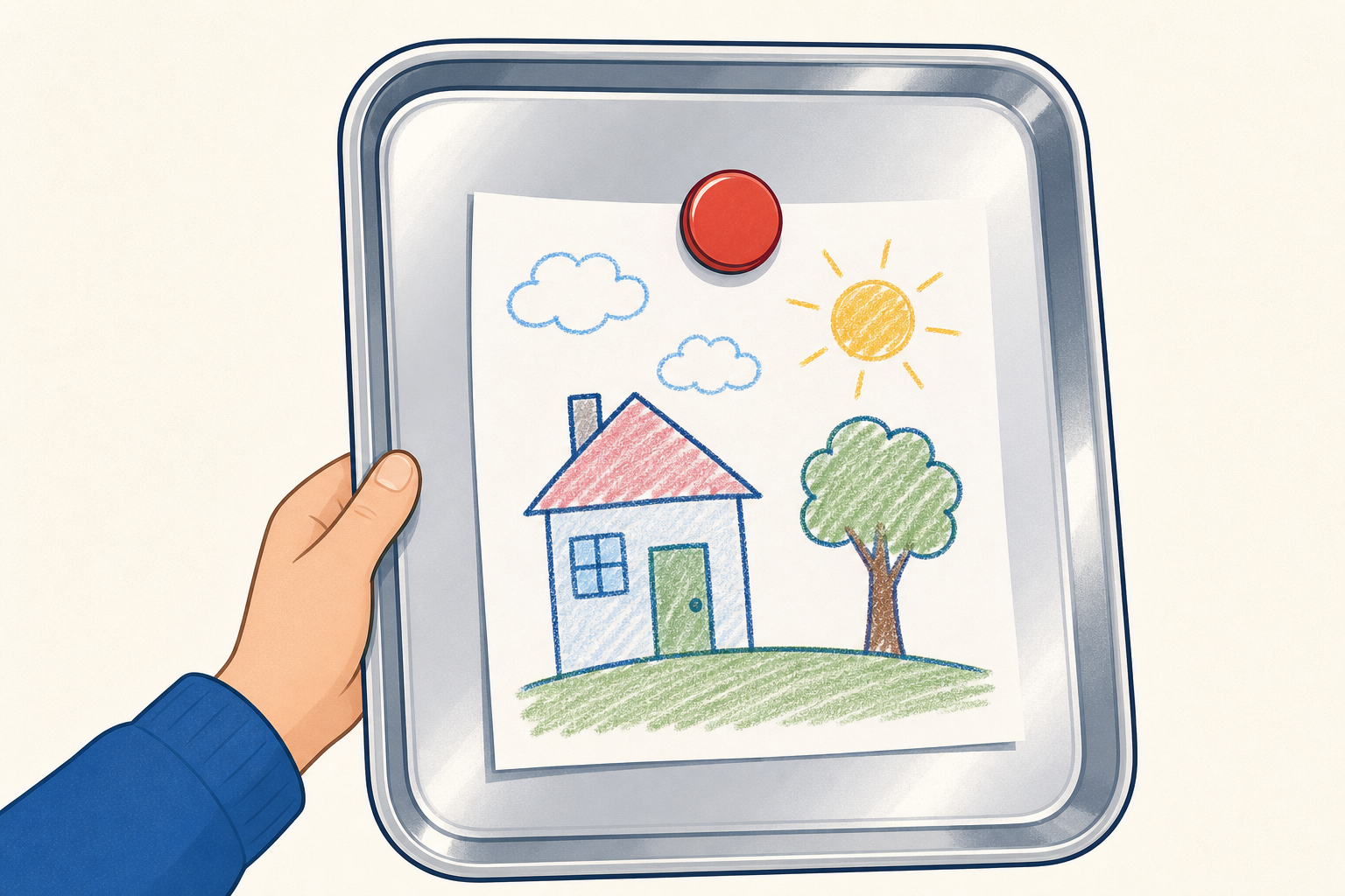 The tray and picture held up with no sticky tape, the lesson's puzzle