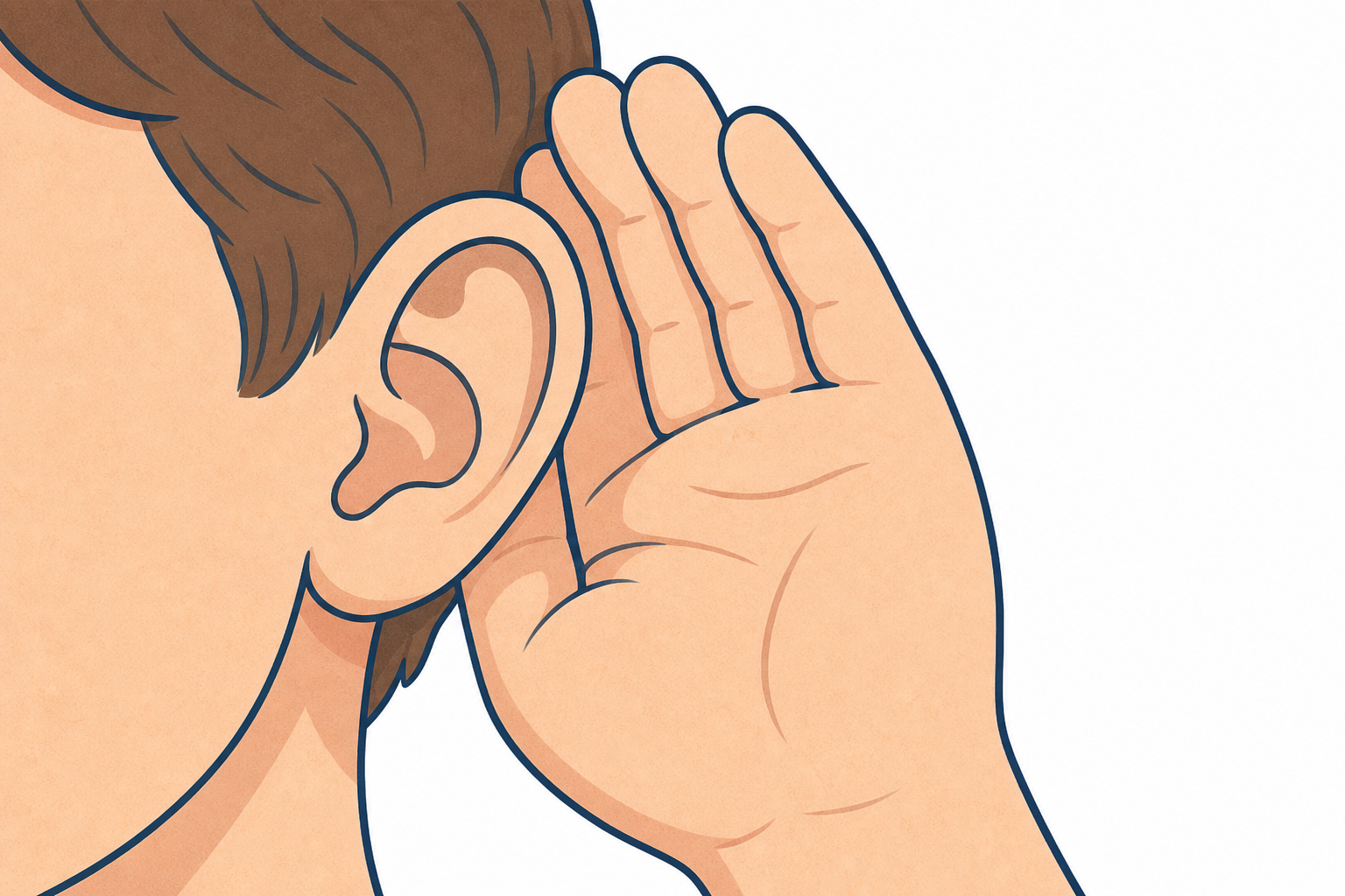 How to cup a hand behind the ear for careful listening on the hunt