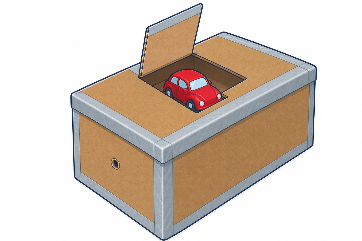 Same box with the light hole opened so the object is visible inside