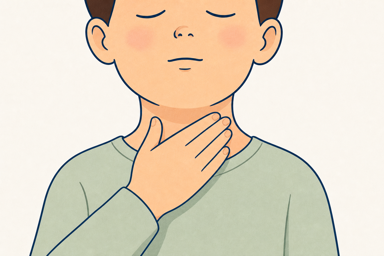 Hand resting gently on throat while humming, the lesson's first thing to feel