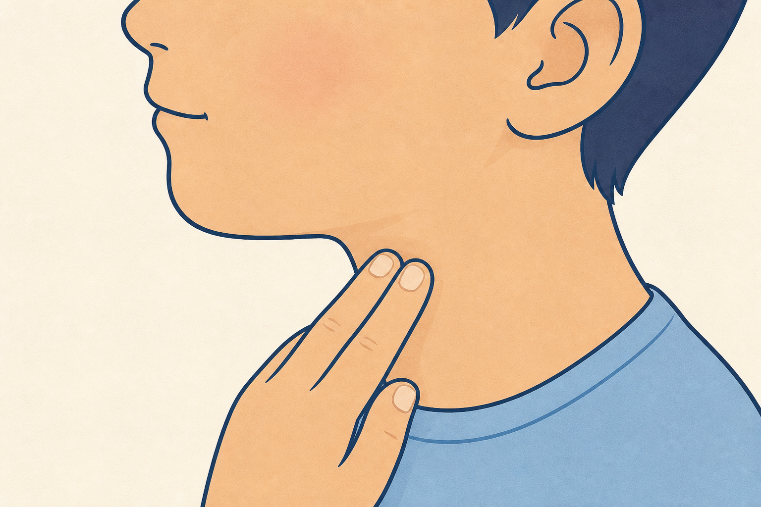 Close-up of fingers on throat, the hum-feeling children copy right now