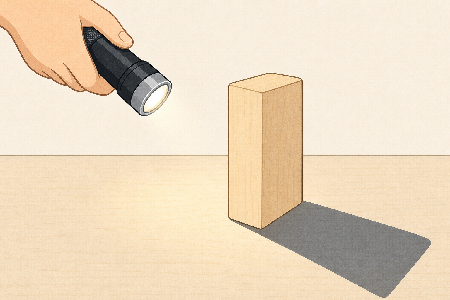 The torch, block and shadow the whole lesson is about, shown plainly