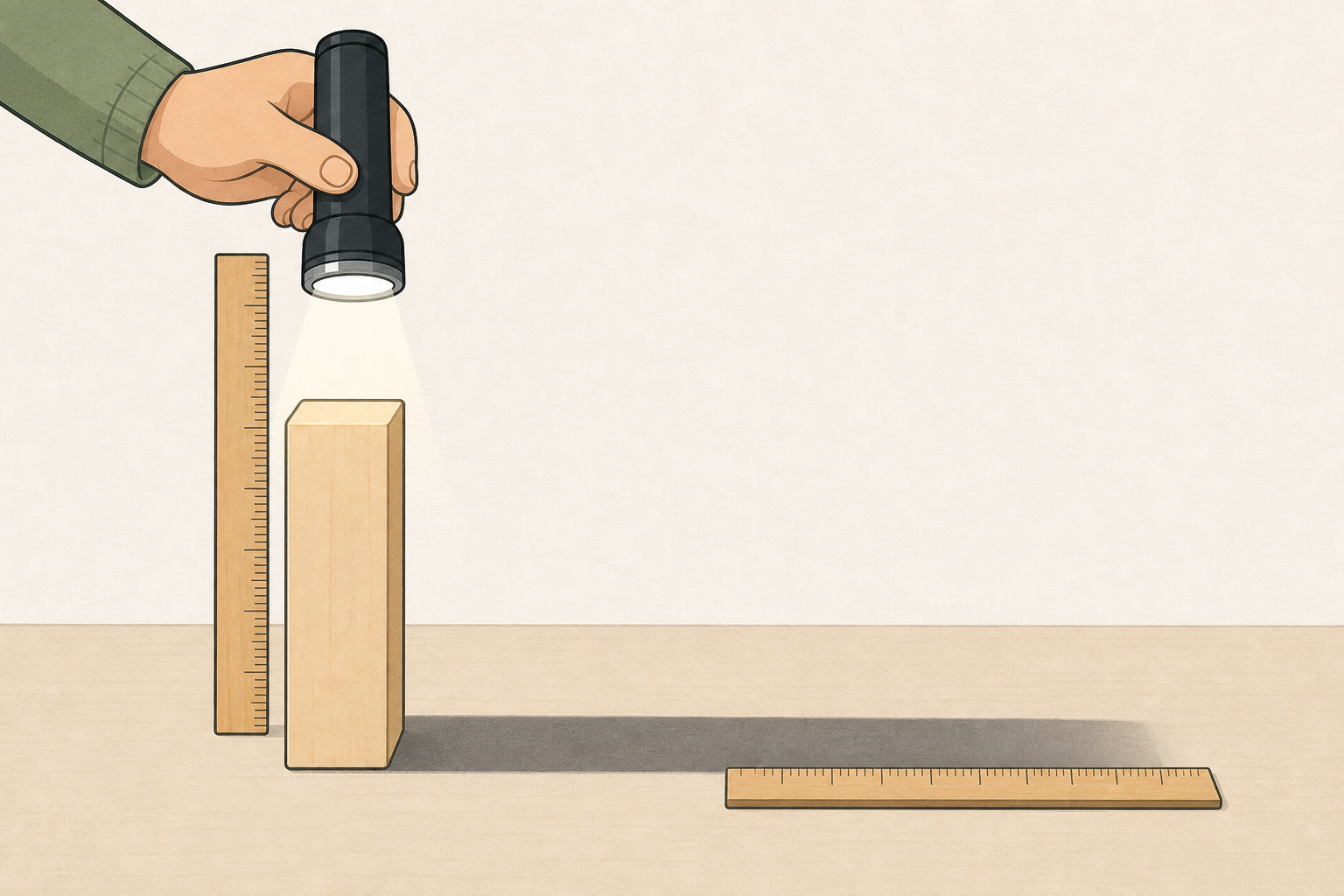 The exact apparatus set-up: torch height measured, shadow measured along table