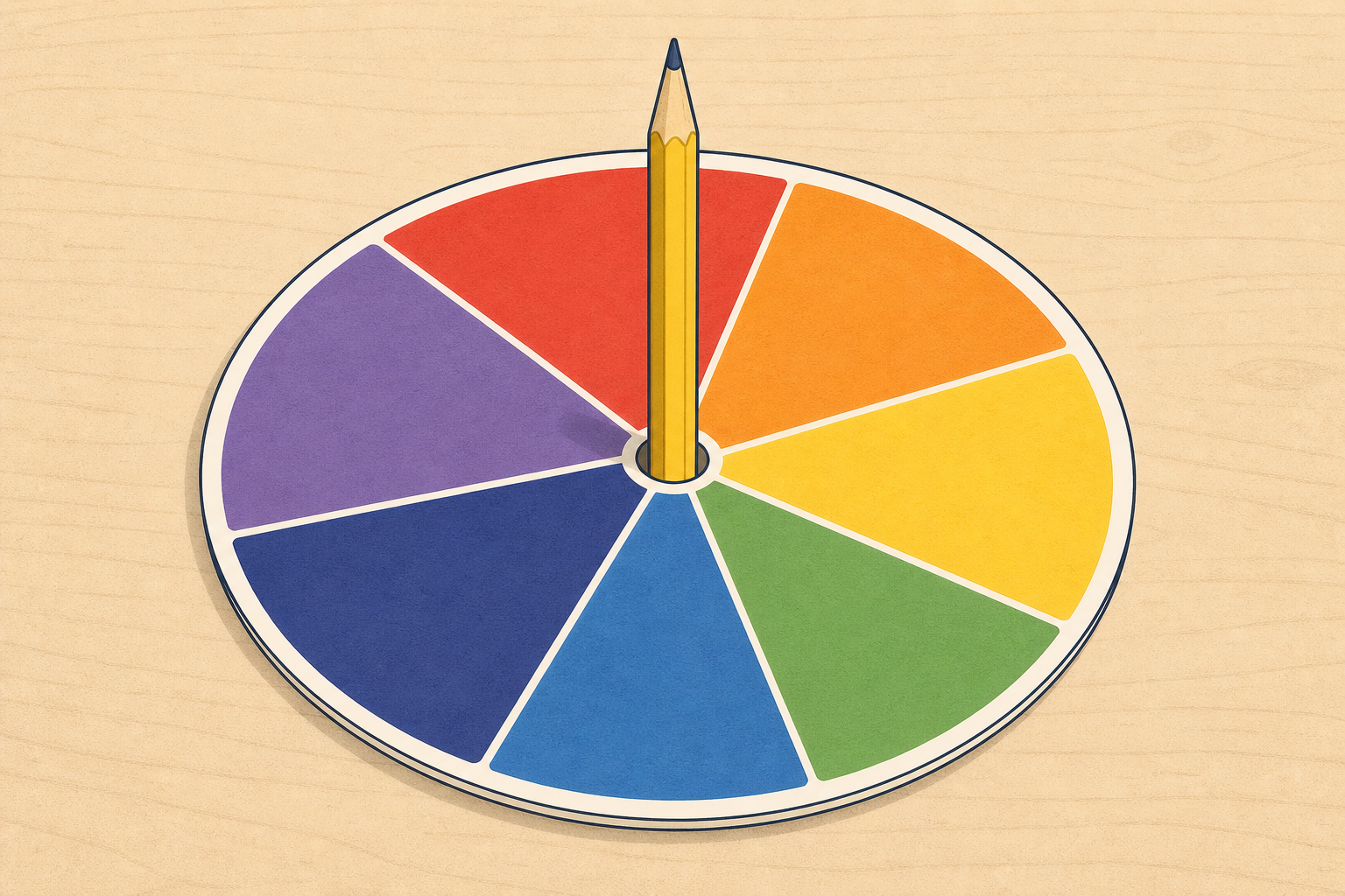 The colour wheel apparatus at rest, before children spin it
