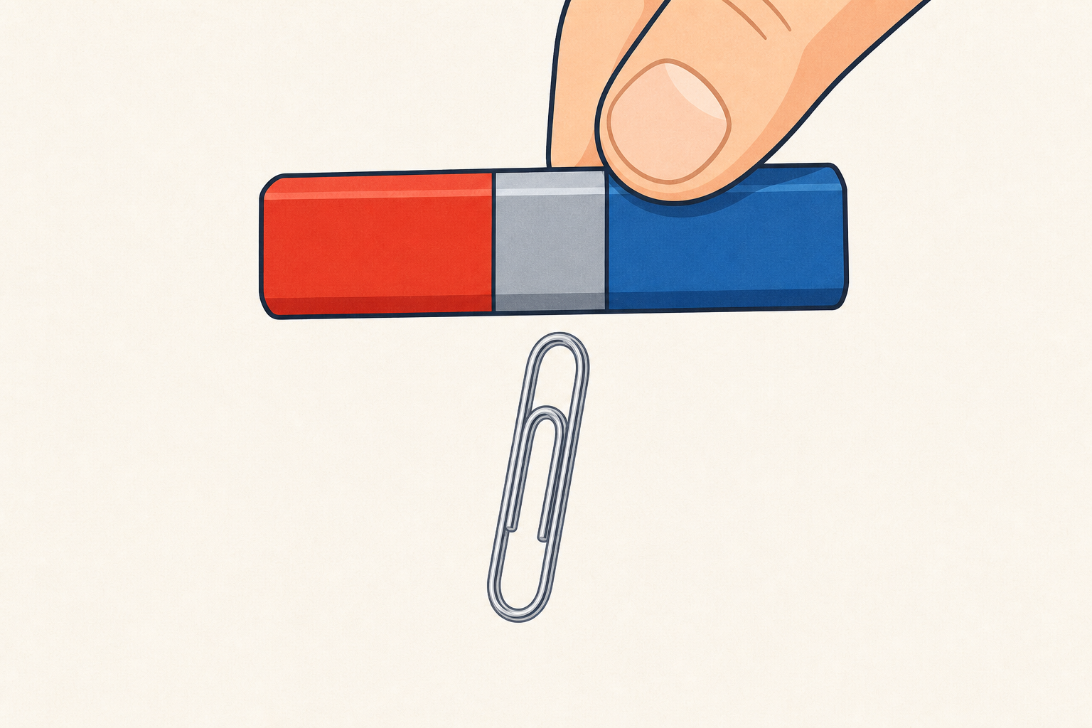 Magnet lifting a paperclip through air, the puzzle that opens the lesson
