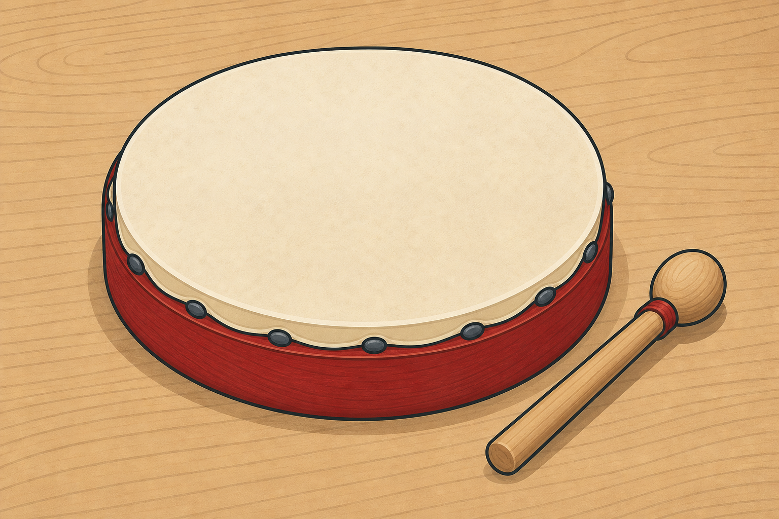 The drum and beater the class will hit softly then harder today