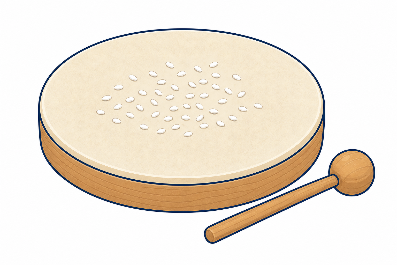The drum and rice the class will use, shown plainly and close