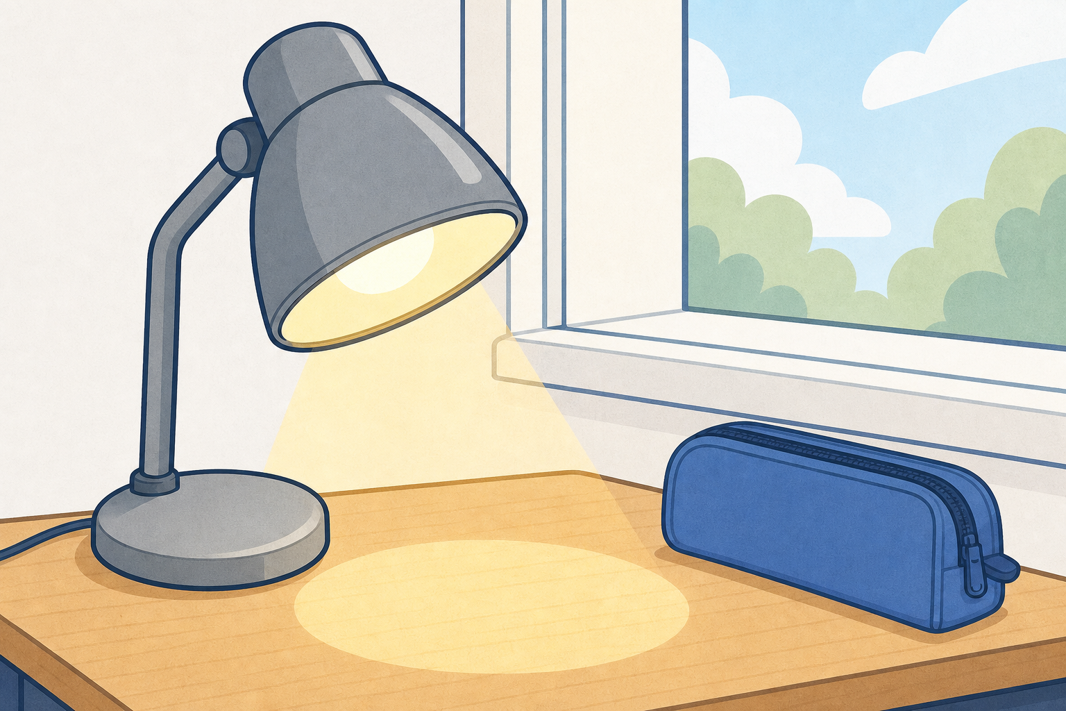 Everyday light sources lighting a desk: the question of where light comes from