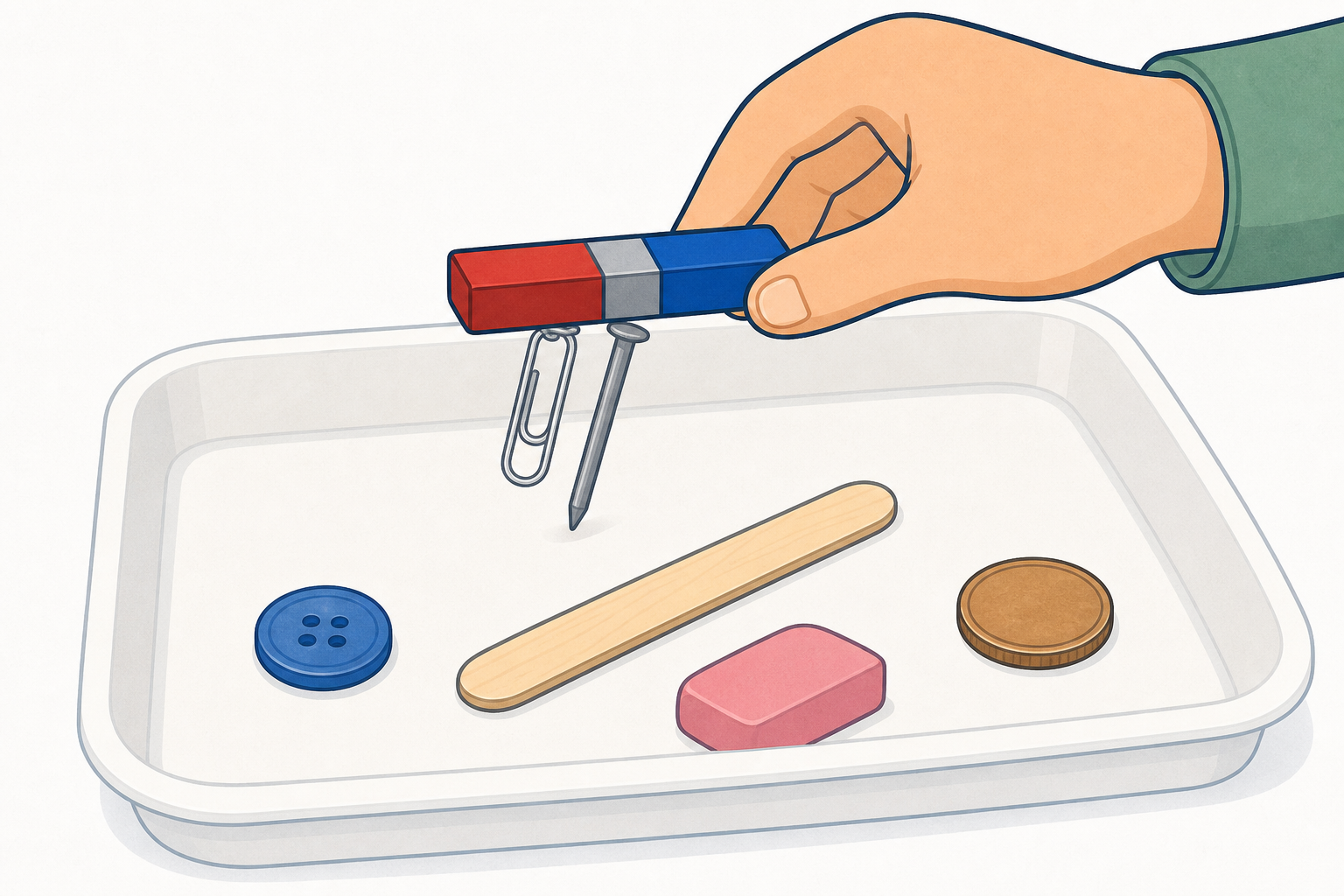 How to hold the magnet over the tray so objects jump up