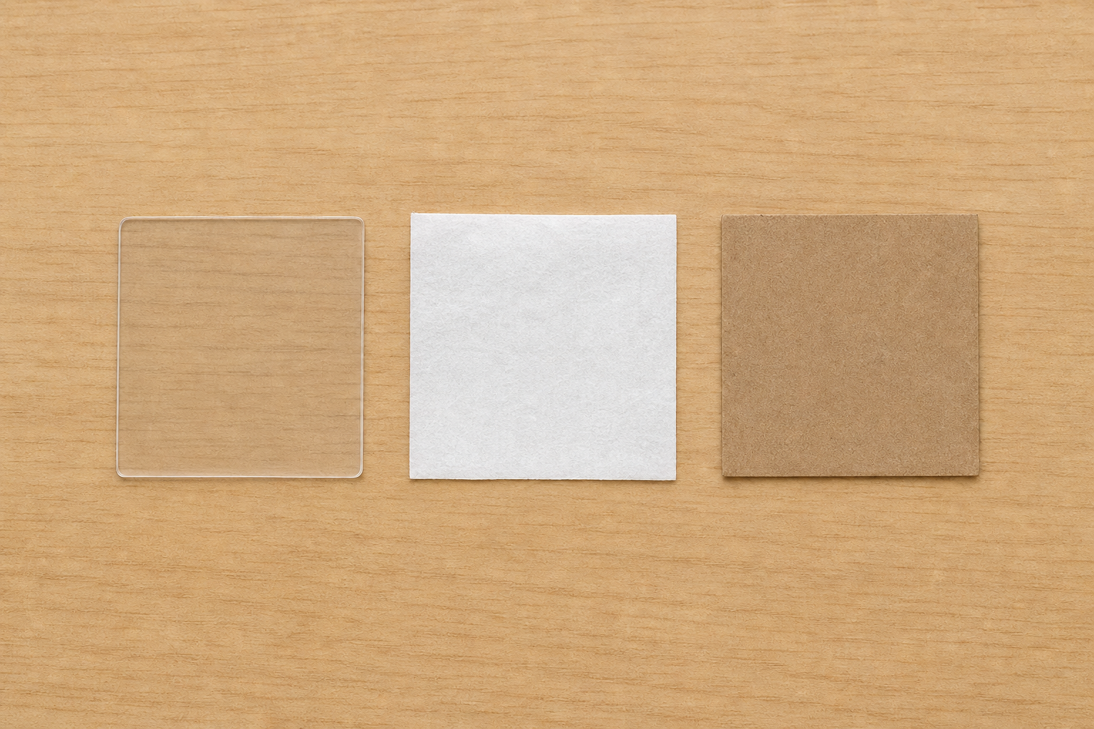 The three test materials side by side before predicting