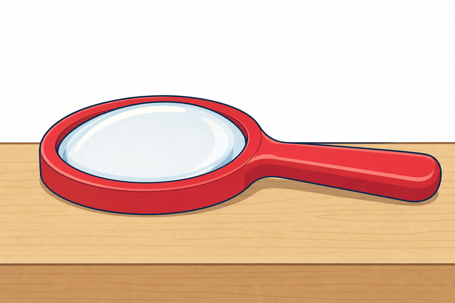 Magnifier seen from the side so the bulging curve of the lens is clear