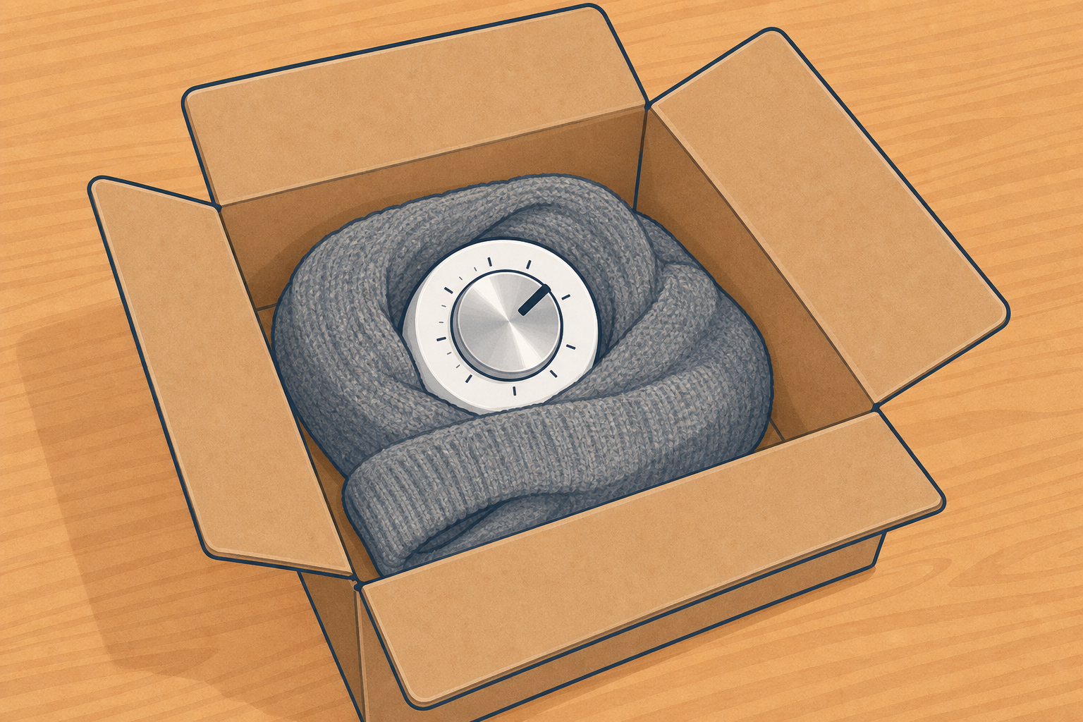 The timer wrapped inside the sock in the same box, ready for the next try