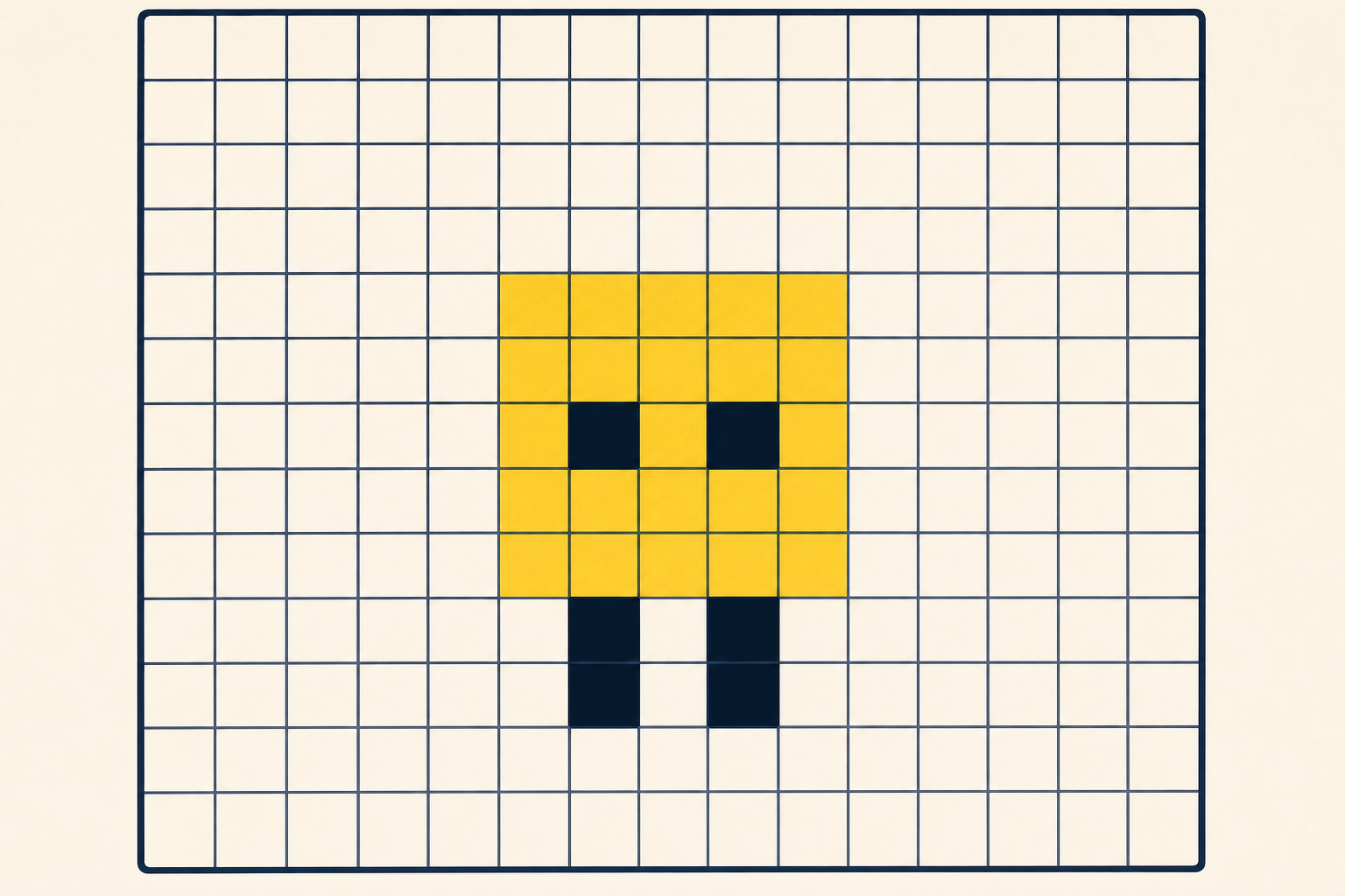 The sprite editor grid with the character coloured in square by square
