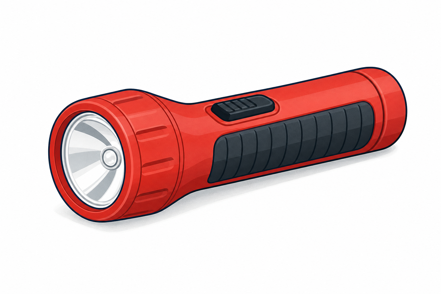 A torch shown close so children can spot switch, bulb and beam