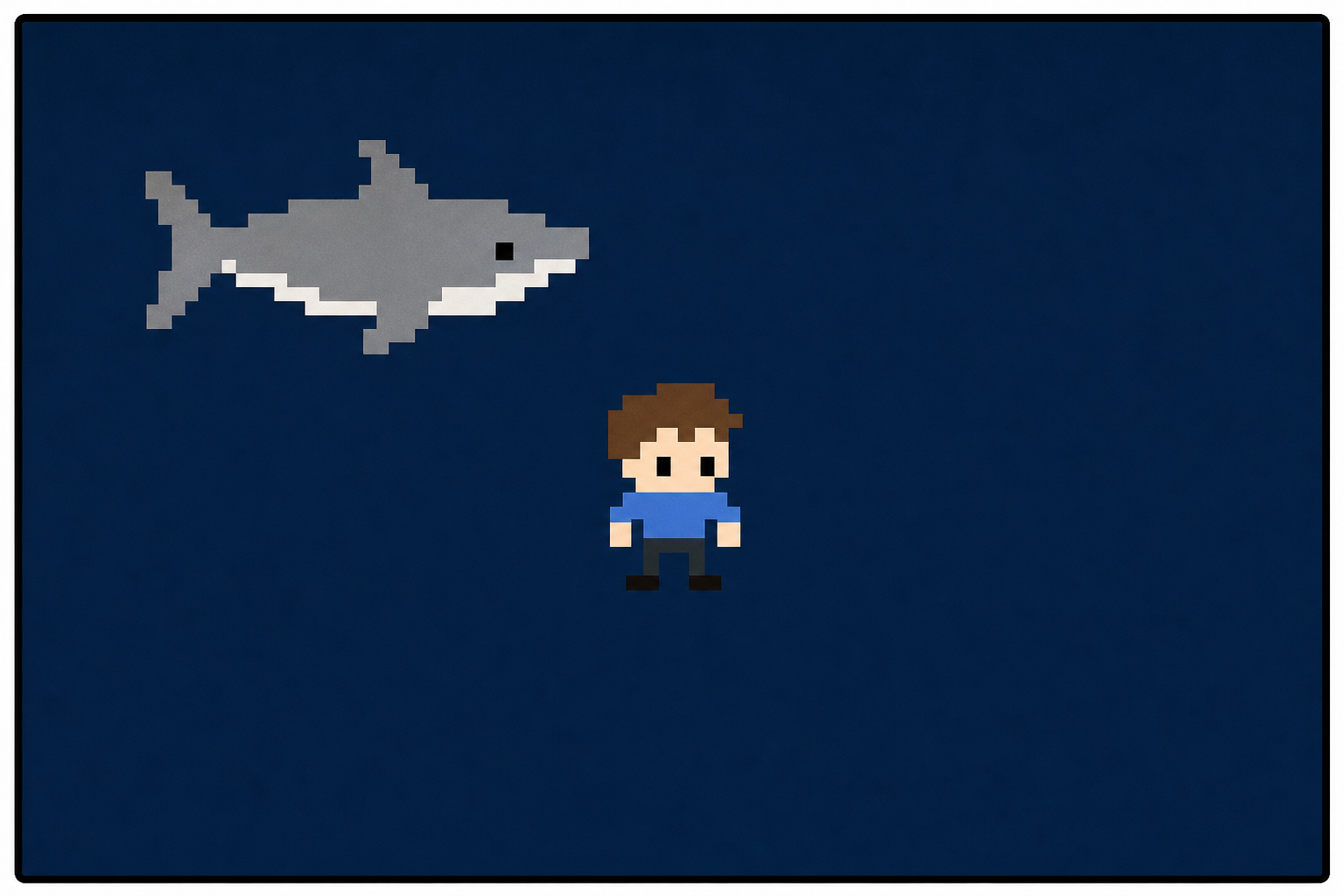 The Shark Attack game the class will build, player and shark on screen