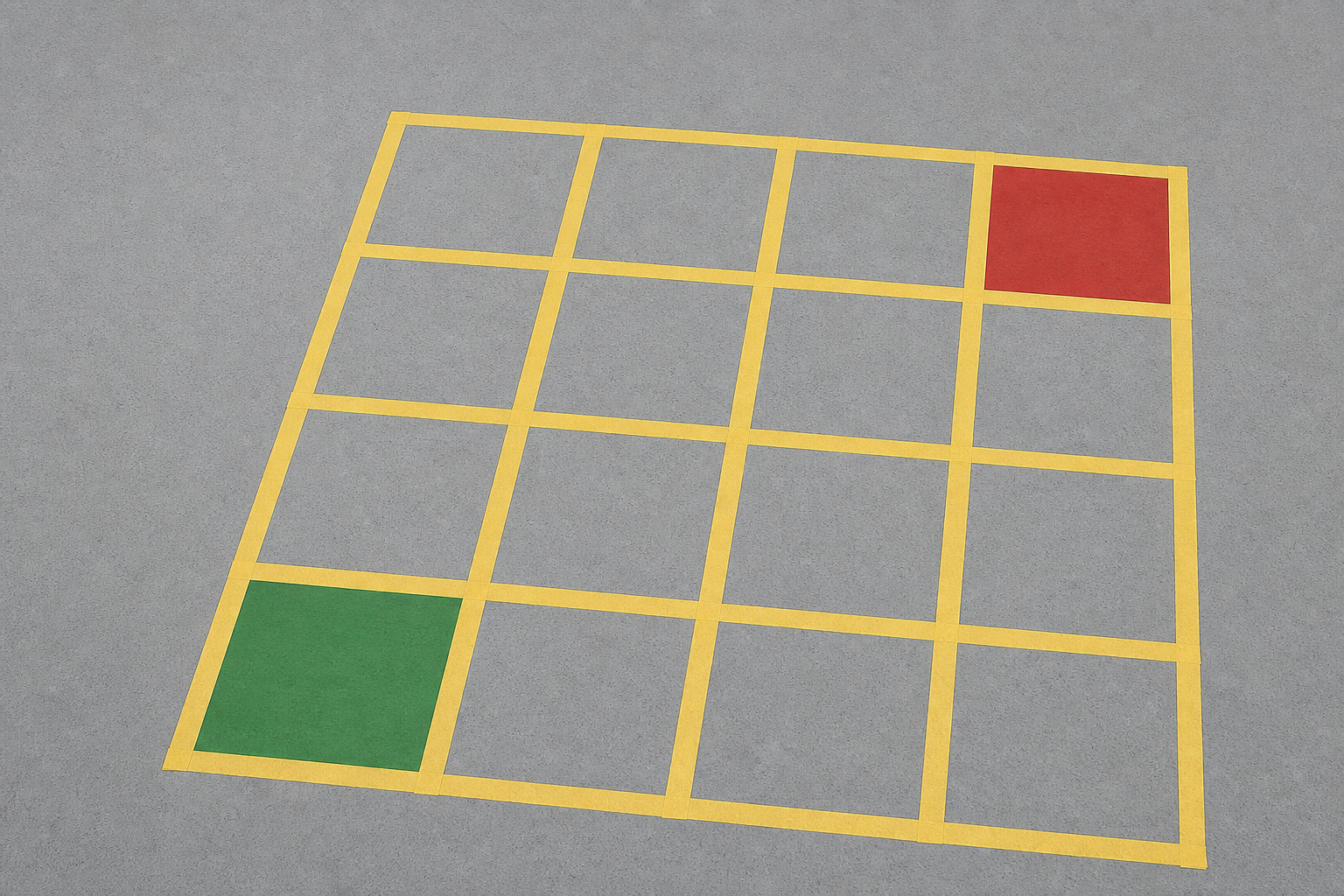 The floor grid apparatus with start and target squares the robot must reach