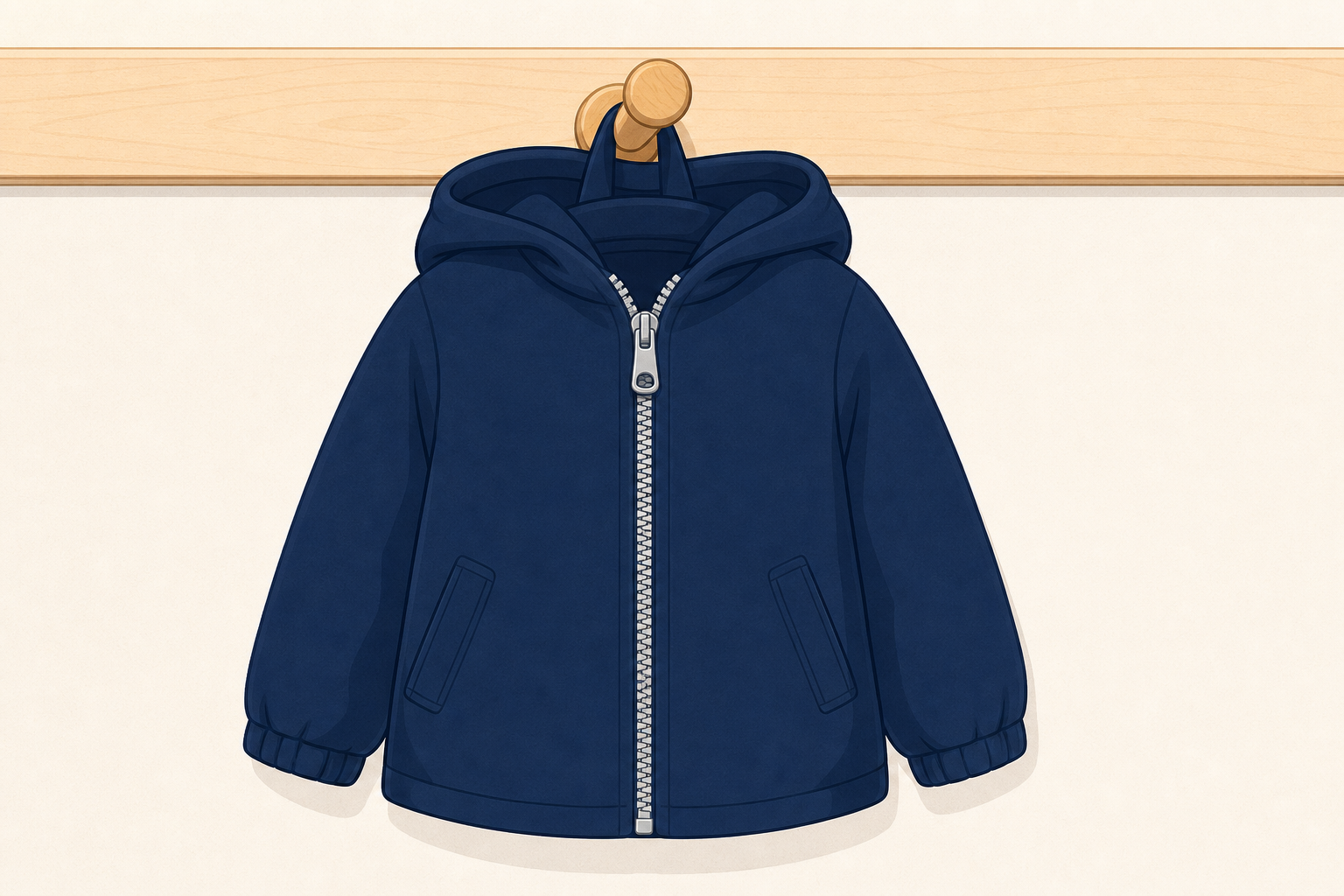 The coat on its peg, the real object the lesson's steps are about