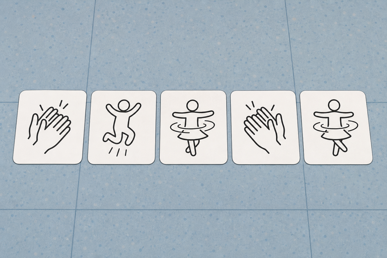 The move cards children will read on the floor