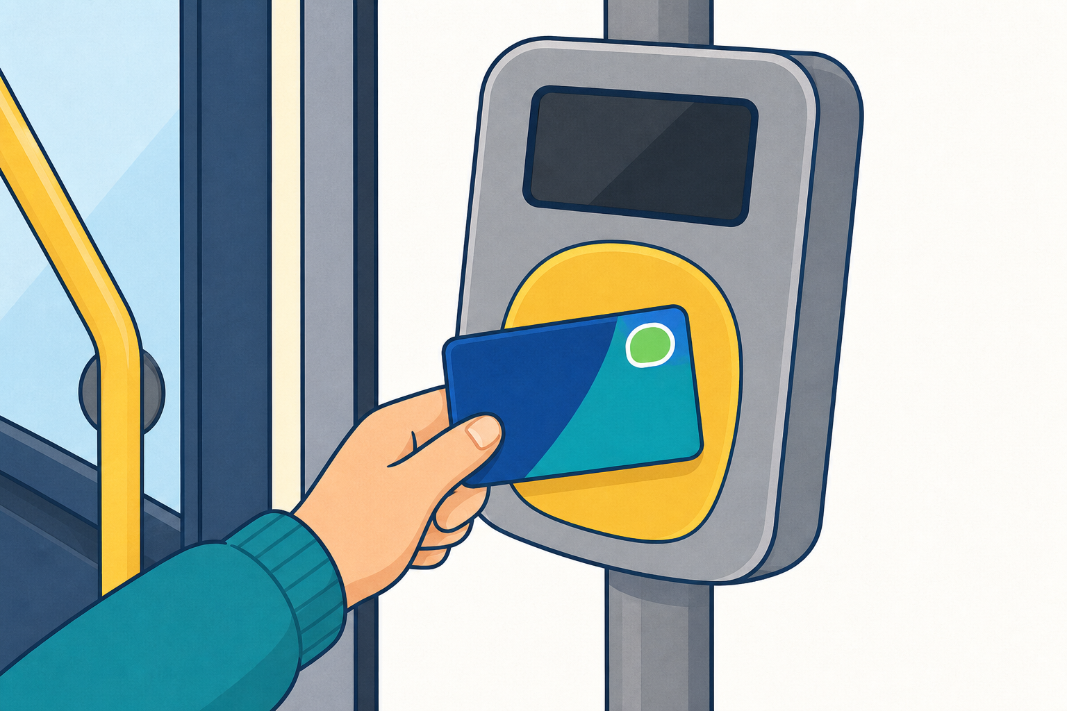 Real Leap card tapped on bus reader, the system the lesson opens on