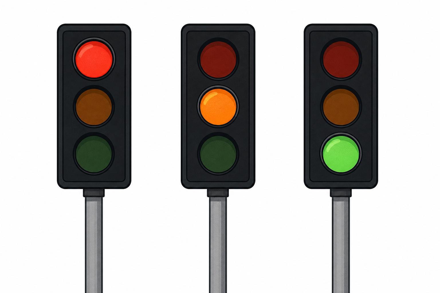 The sprite's three costumes: red, orange and green lit in turn