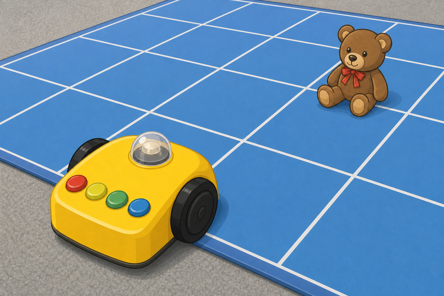 The robot, mat and teddy the class will drive to today