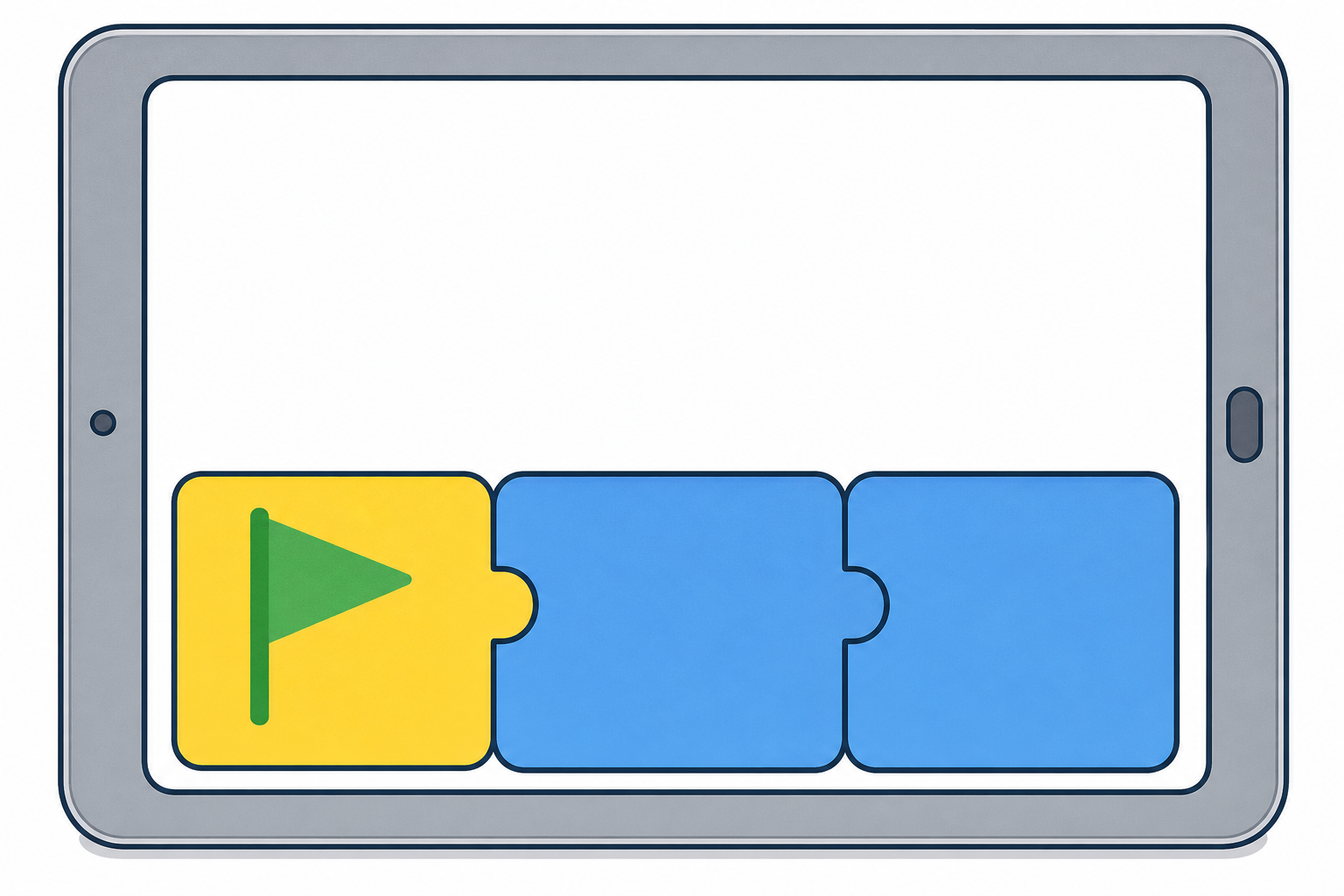Close-up of how the start block and two action blocks snap together