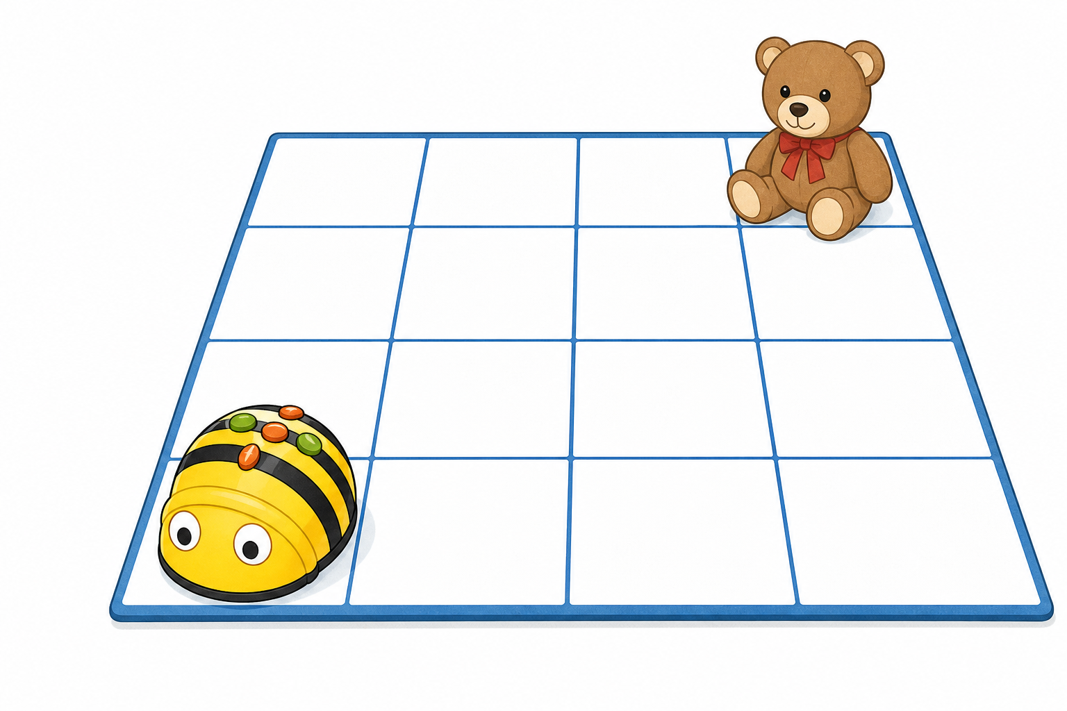 The robot, the grid mat and the teddy: today's real equipment, shown plainly