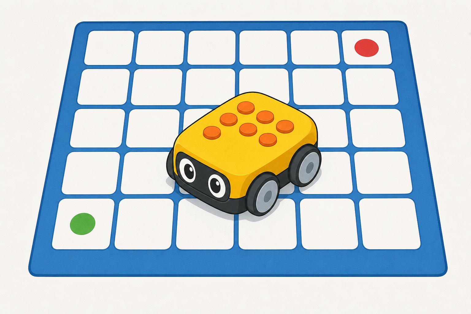 The floor robot on its grid mat, the object of today's lesson