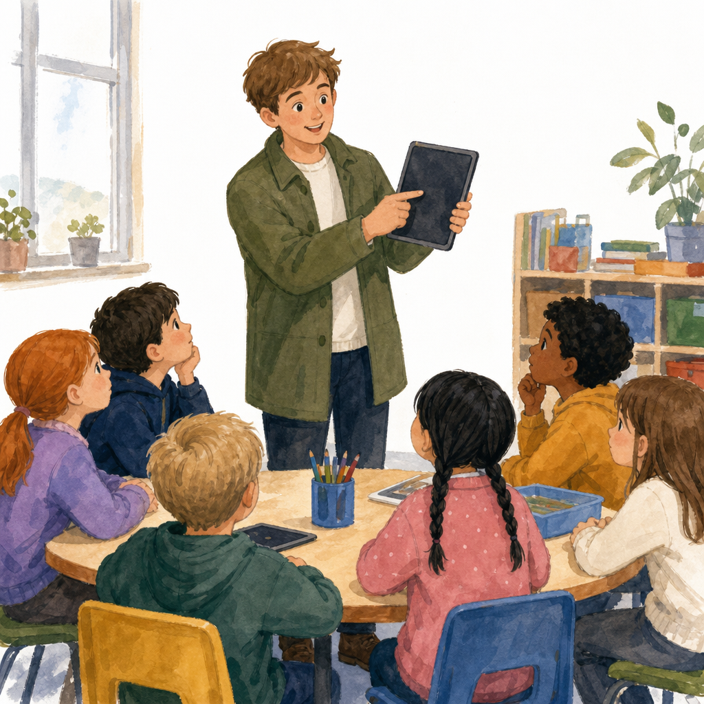 Illustration for What is the teacher wearing?