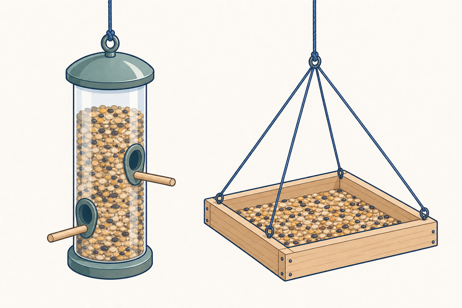 Two familiar feeder types, hanging and tray, to spark idea-generation