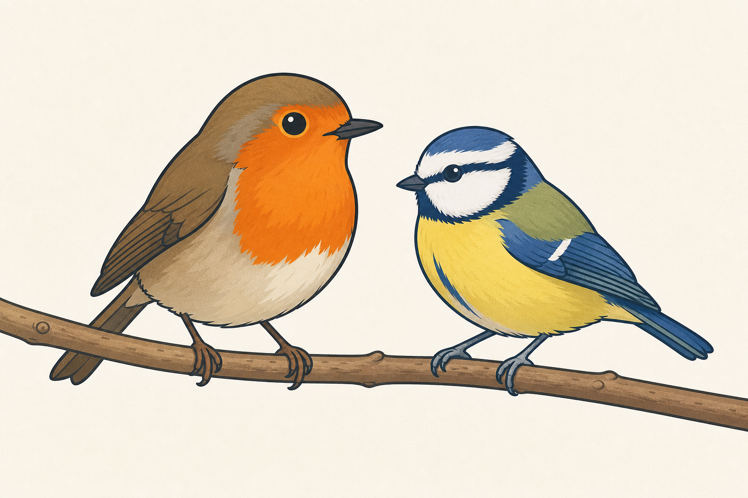 The two garden birds the feeder must serve, shown close and plainly