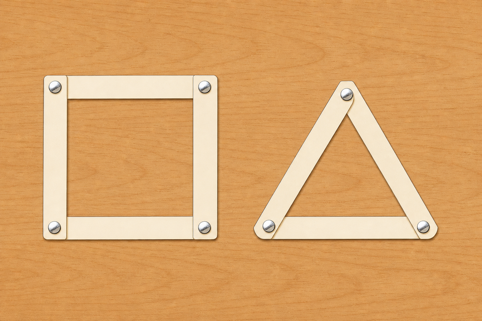 The two frames to be compared, built the same way with wobbly pins