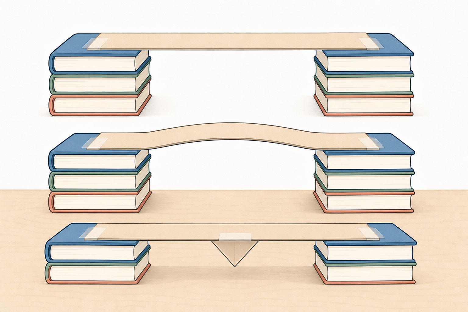 The three card spans side by side over identical gaps, shape being the only difference