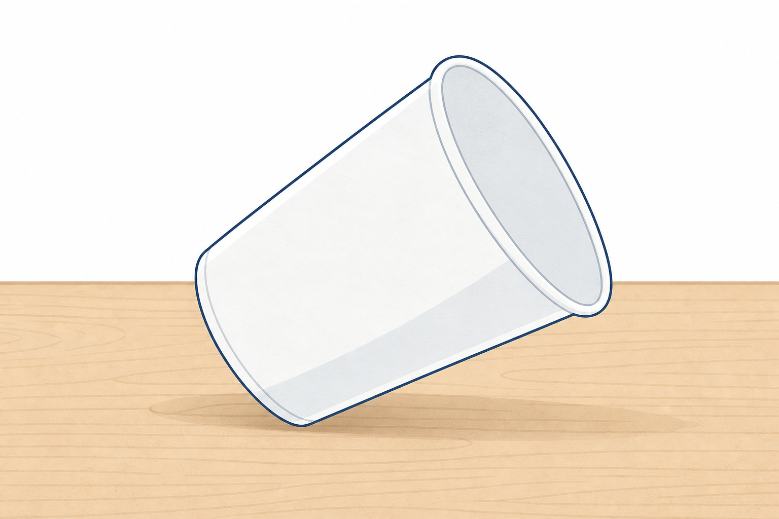 The wobbling cup the teacher rocks, close up, to open the lesson