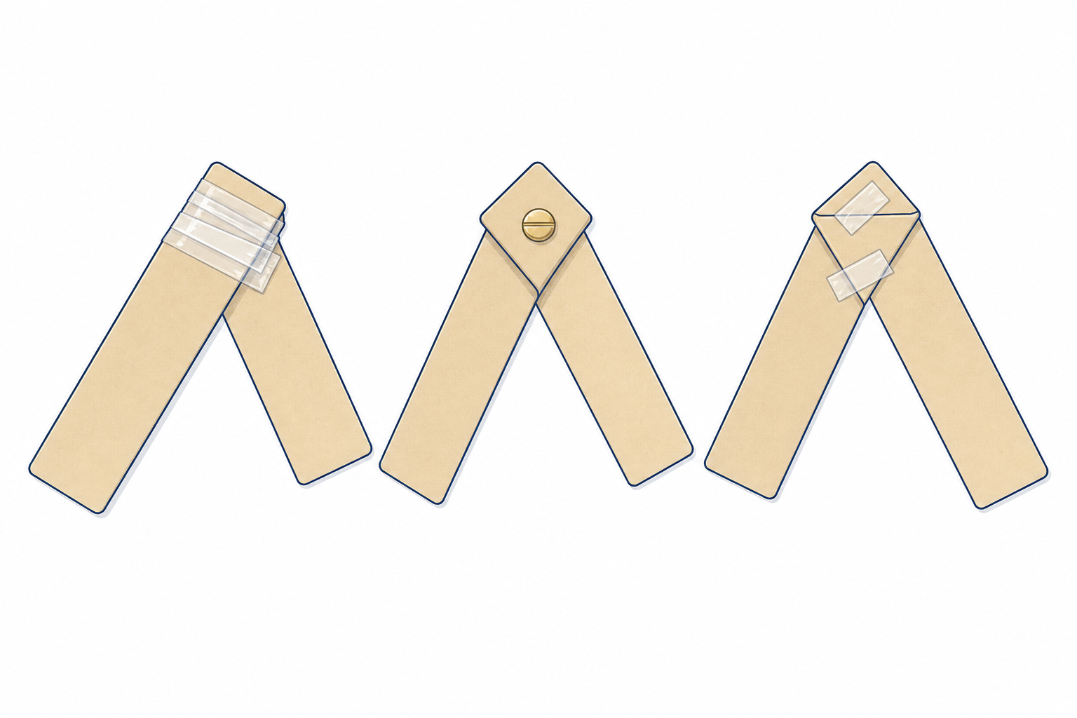 The three join types to be compared, made on identical strips