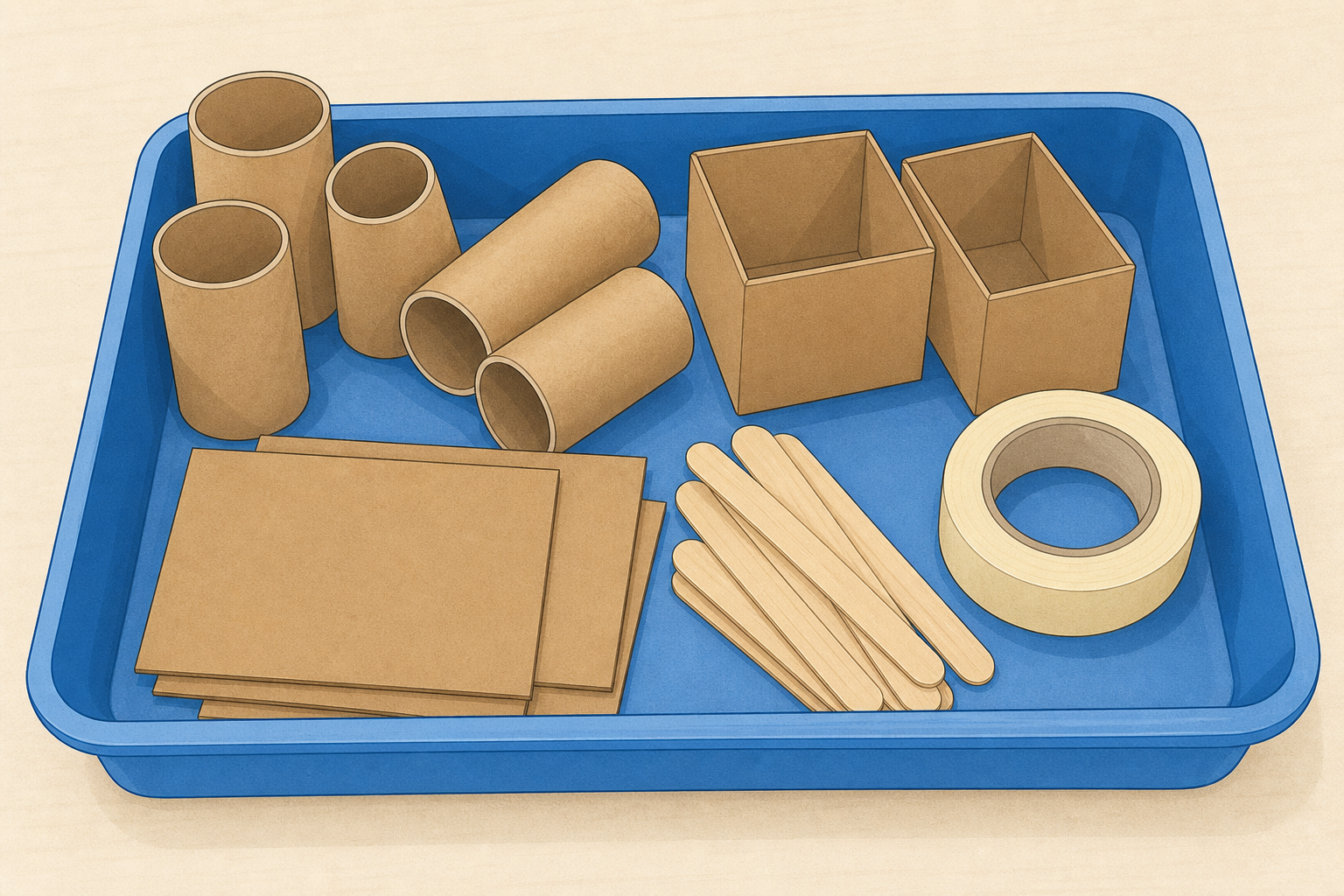The build materials children must name in their labelled plan