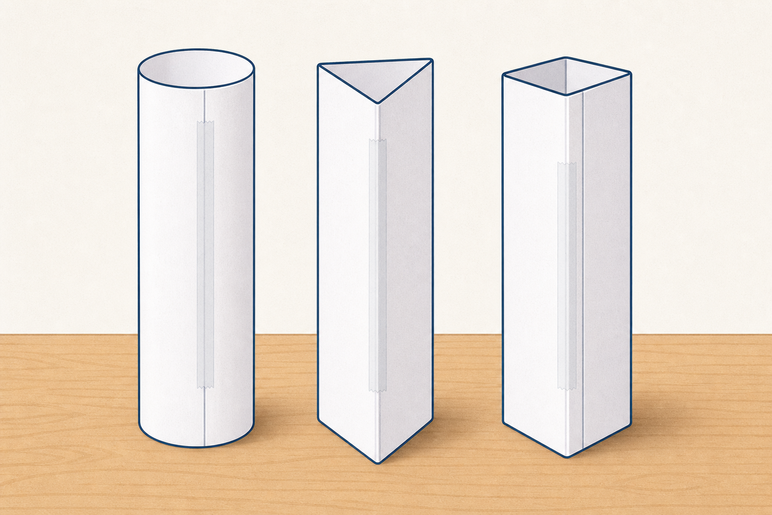 The three paper columns the class will test, standing side by side