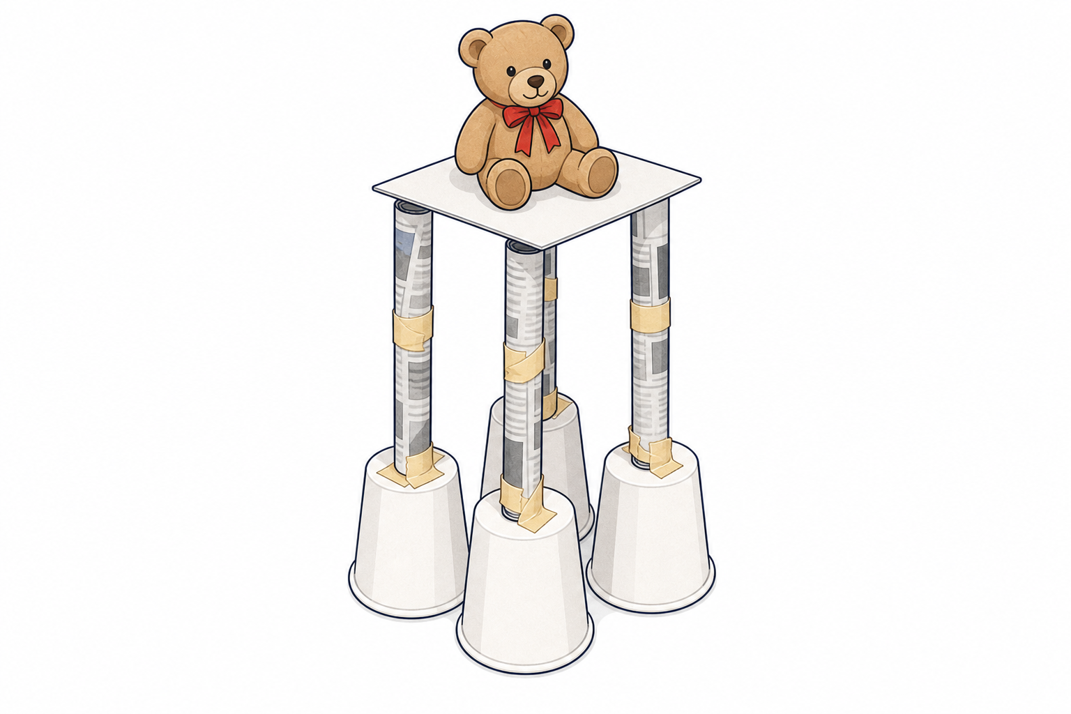 The same tower holding the teddy on its flat top