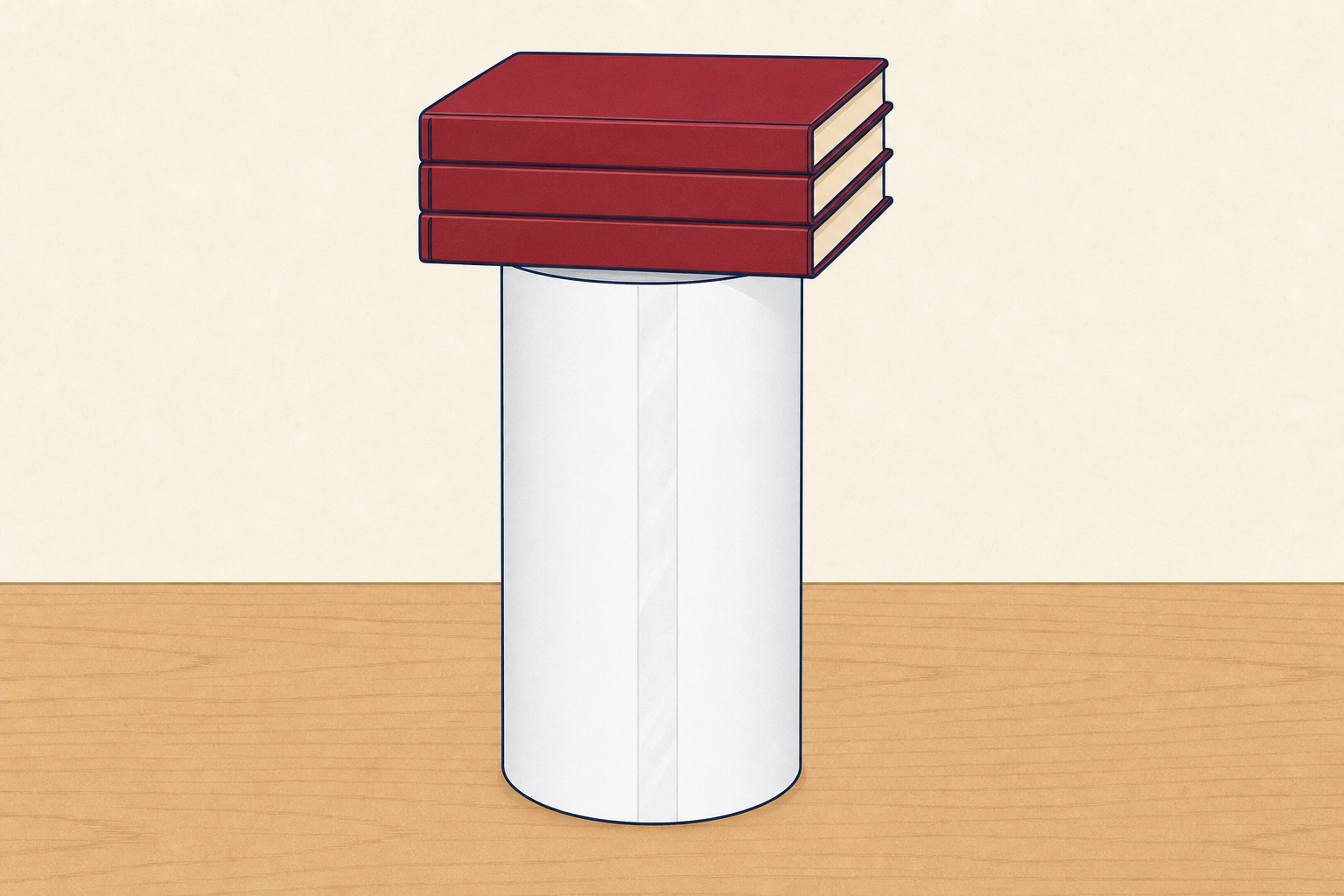 Books stacked centred on a standing column during loading
