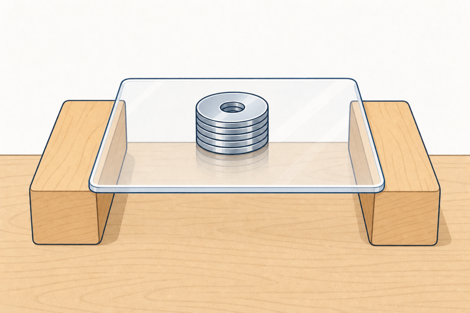Load test set-up: weights stacked on a bridging sample