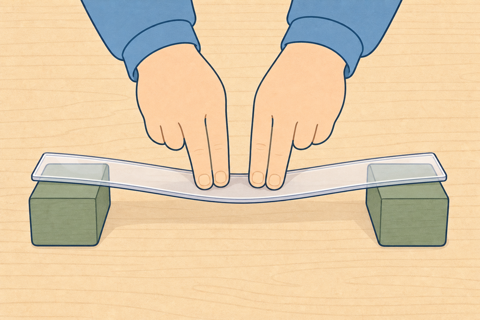 The ruler lying flat, bowing under two fingers: the lesson's opening object