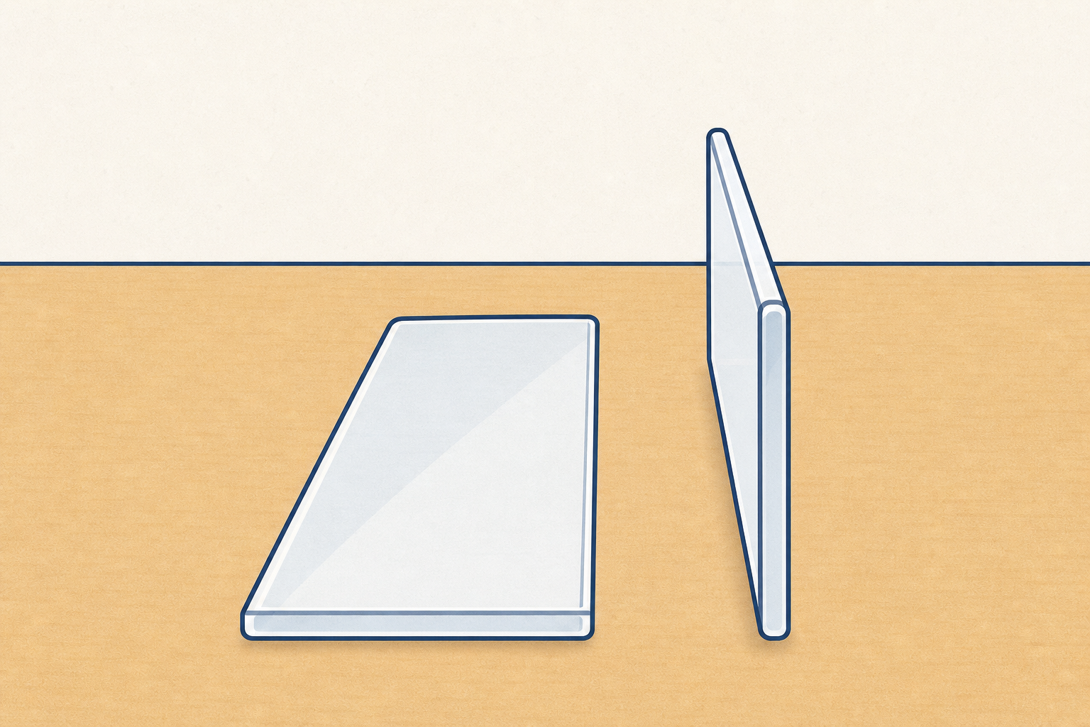 Same ruler shown flat and standing on edge, so depth and width differ