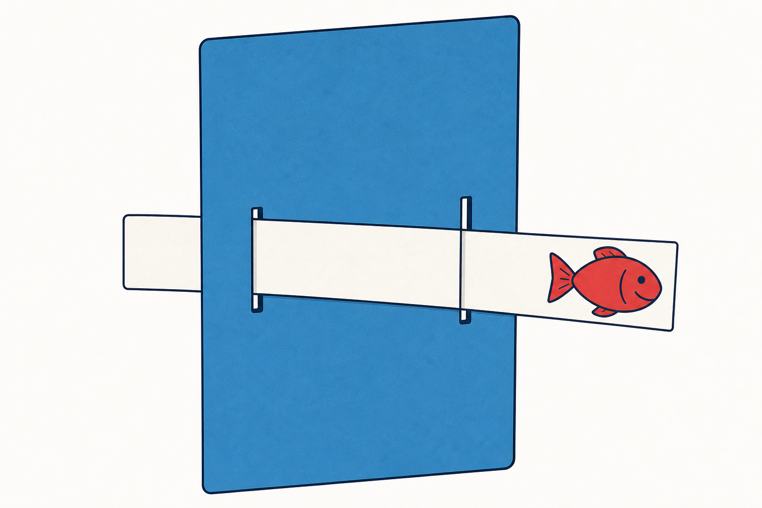Close view of the slide model showing the strip threaded through two slits