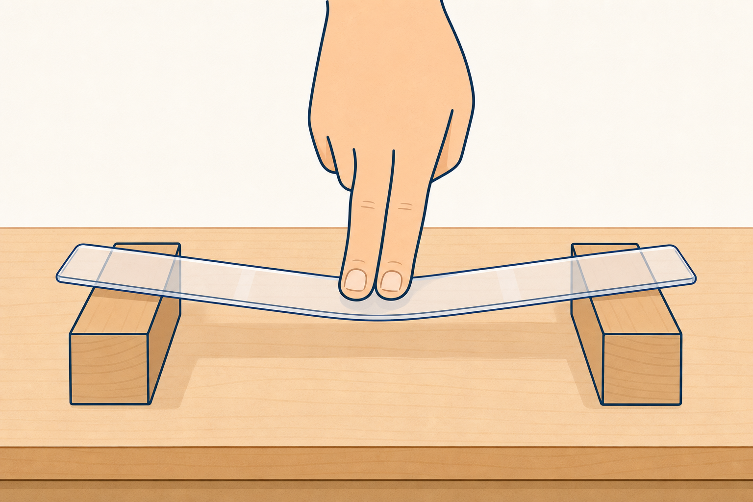 Flat test: ruler bends a long way under a gentle two-finger push